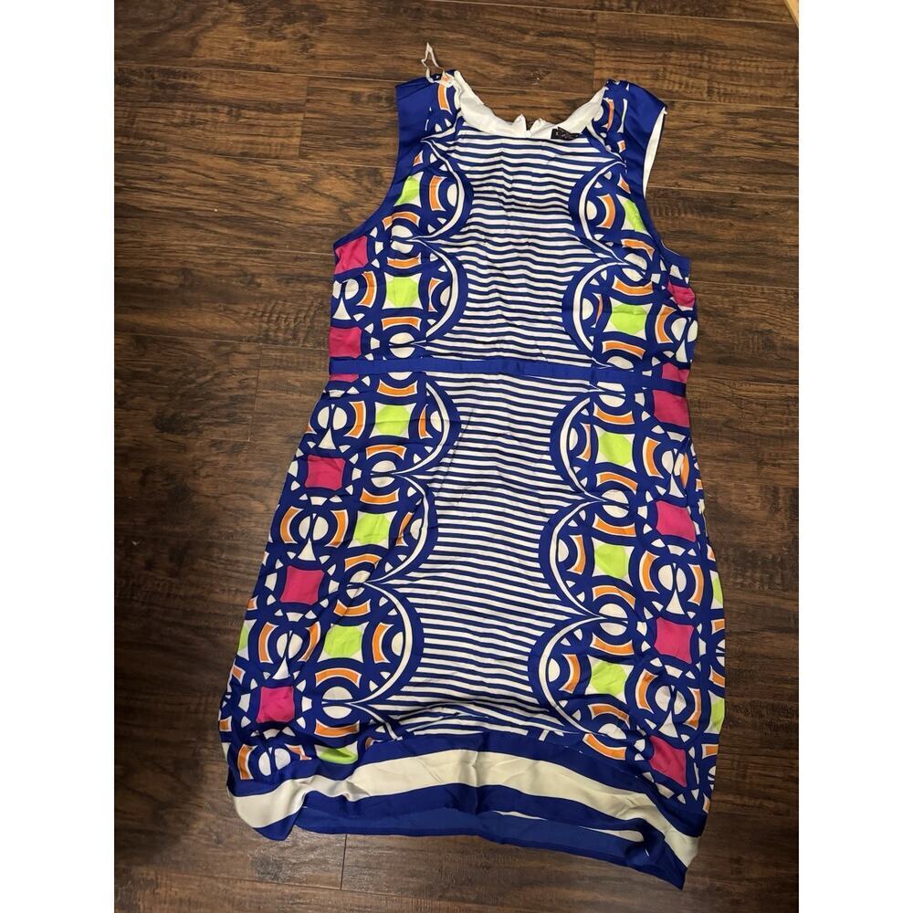 Signature Robbie Bee Womens Multicolor Round Neck Striped A-Line Dress Sz:18